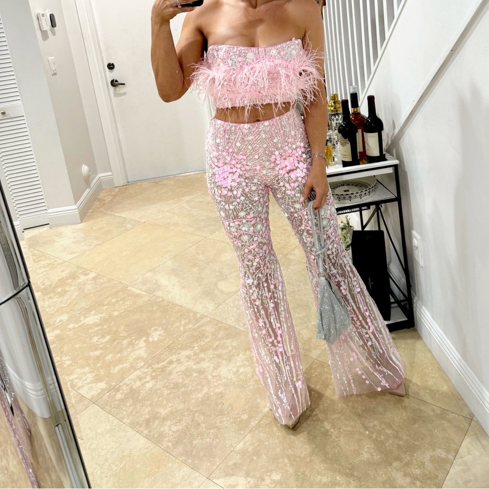 Eliya the Label - Pink sequin tulle mesh pants size xs